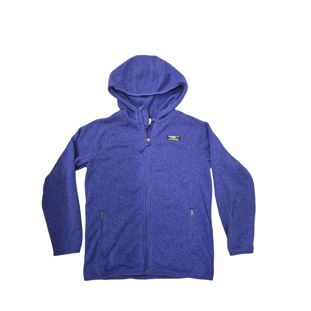 LL Bean Girls Sweater Fleece Full Zip Hoodie Purple Heather L 14-16